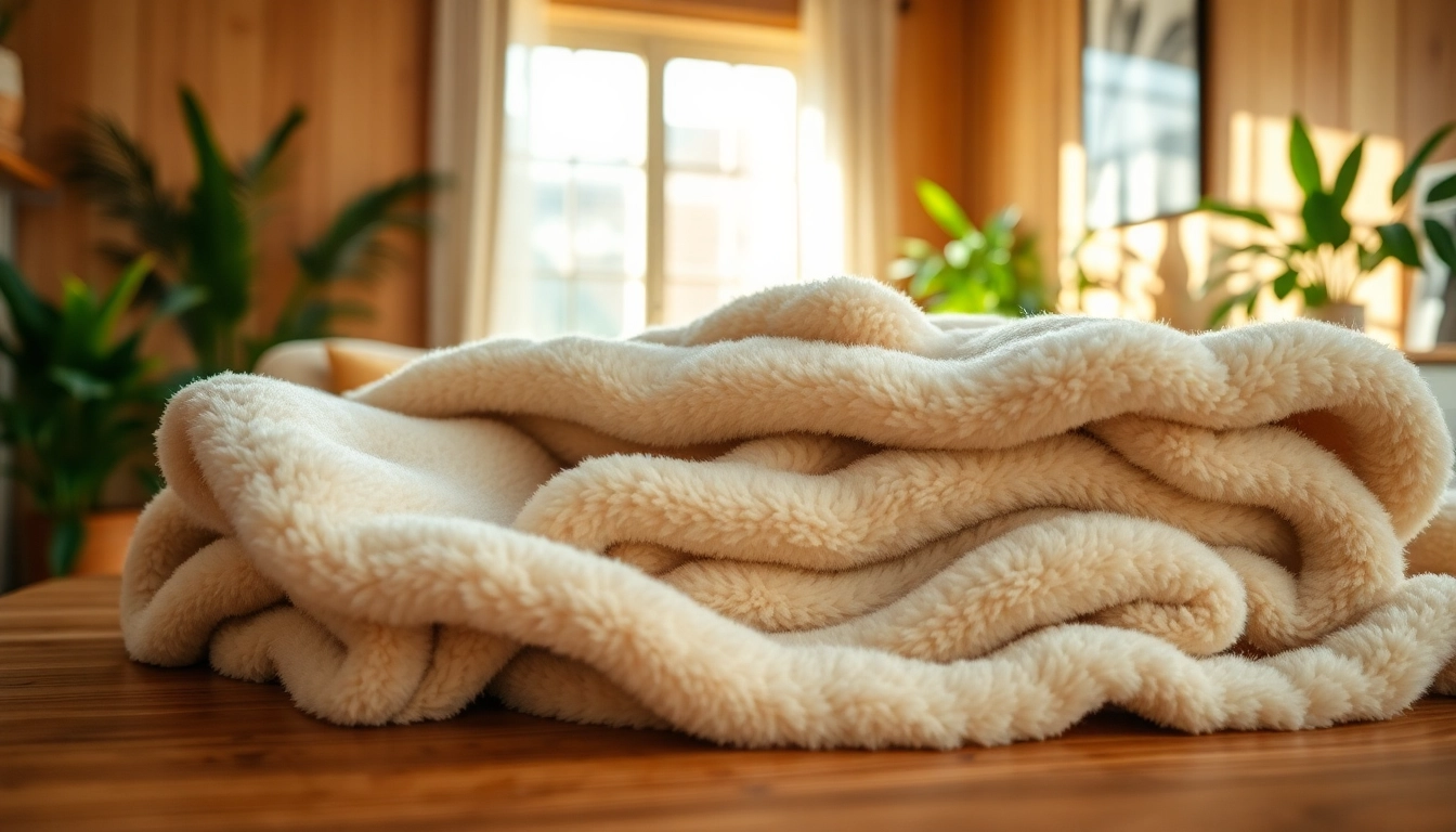 Fleece fabric displayed attractively in a warm home setting, showcasing its softness and comfort.