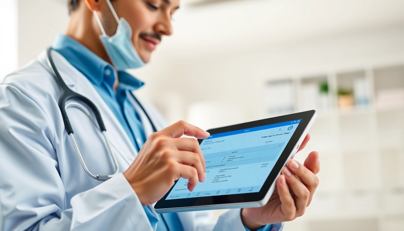Engaging provider using eprescribing platforms on a tablet in a modern office