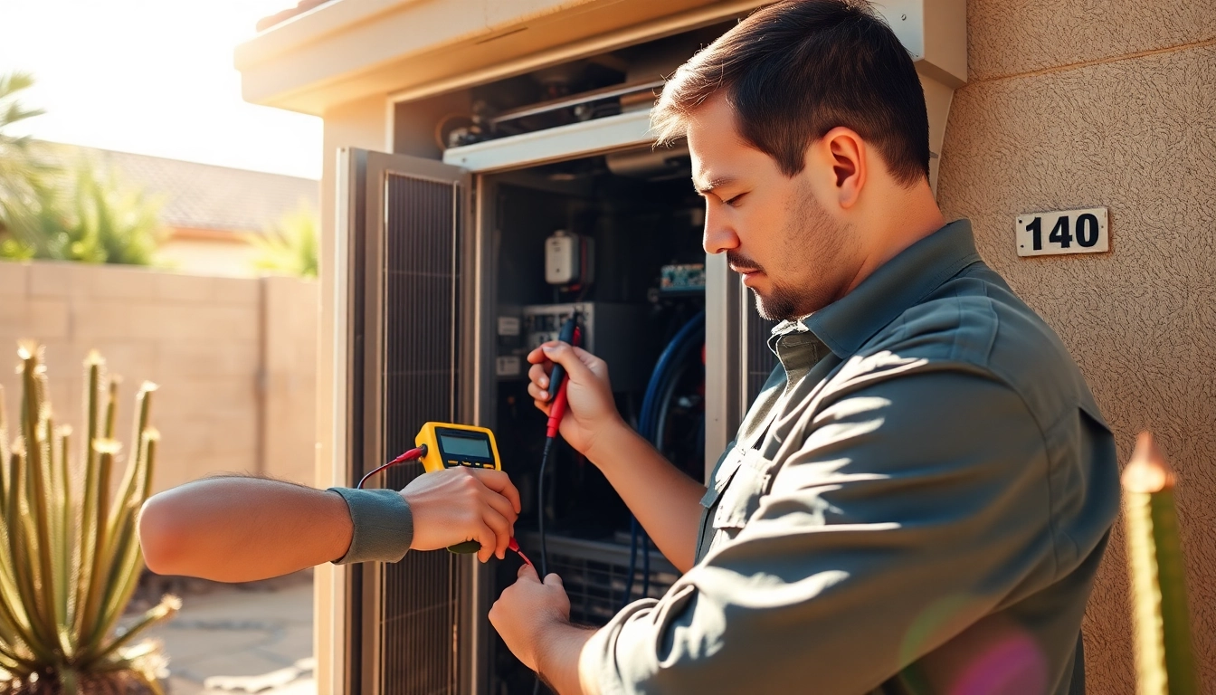 Expert conducting ac repair phoenix az in a residential setting with detailed focus.